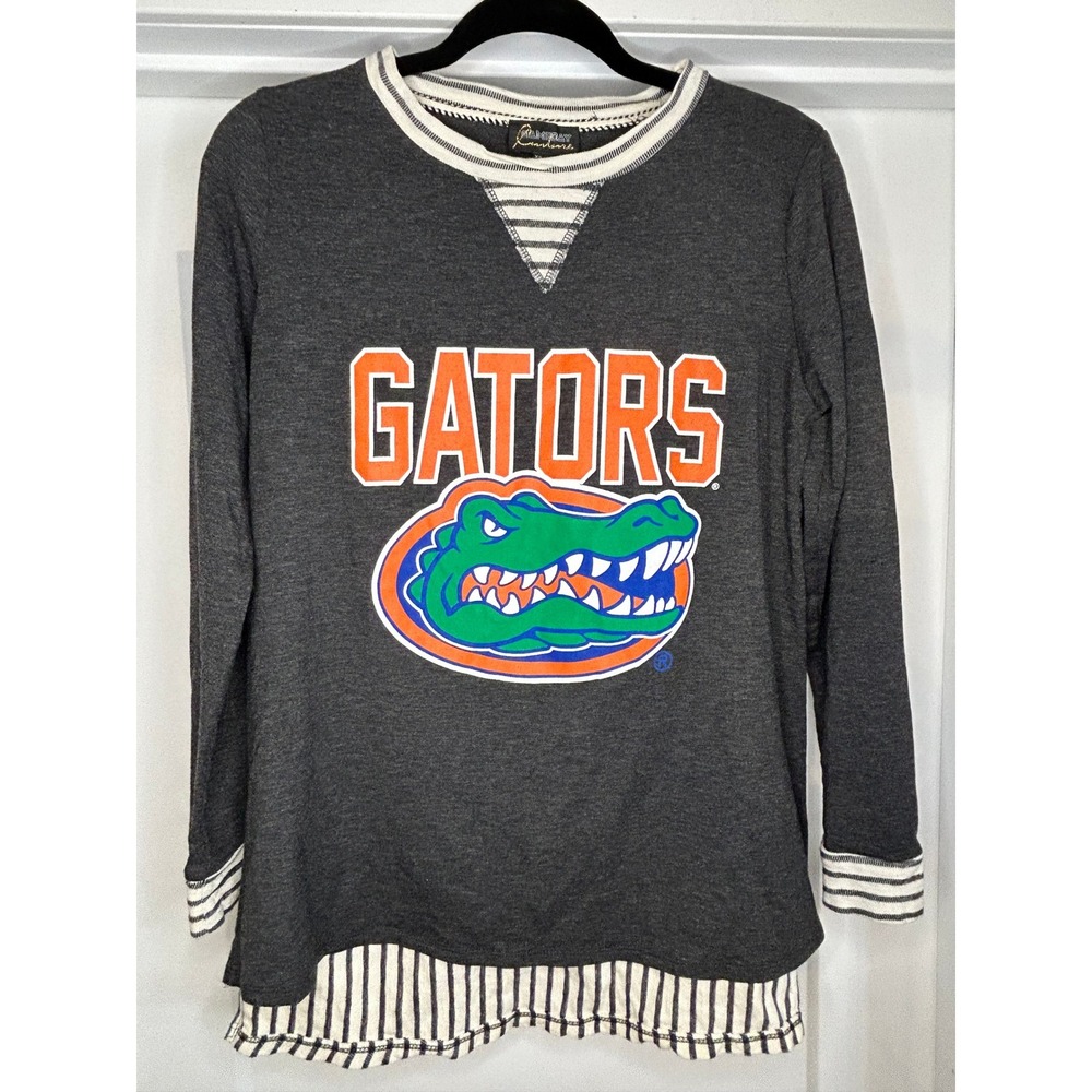 Gameday Couture Florida Gators Womens XS Striped Layered Long Sleeve Shirt Grey